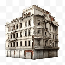 受损的子宫壁图片_战后受损的中型建筑 3D 渲染隔离