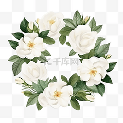 花束优雅图片_白色山茶花花束花环框架平面样式