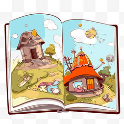 房子插畫图片_相册剪贴画打开一本书，里面有一