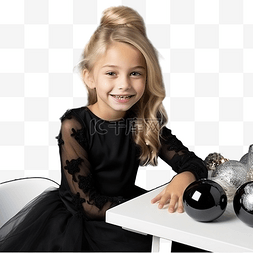 坐着喝酒图片_优雅的金发女孩穿着黑色连衣裙，