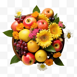 新鲜的水果蔬菜图片_木桌上平放的水果新鲜花束 — 感
