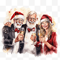 圣诞晚会客人举杯香槟敬酒的特写