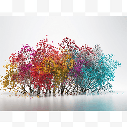 在 3d 渲染插图中的五颜六色的树 