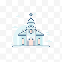 教堂图标排列在白色背景上的建筑