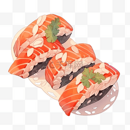 日本料理美味寿司图片_三文鱼寿司米饭顶视图日本料理美