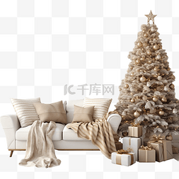 家具装饰品图片_室内豪华家居客厅装饰圣诞树和礼