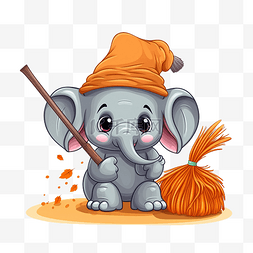 拿着扫帚的大象的万圣节插图