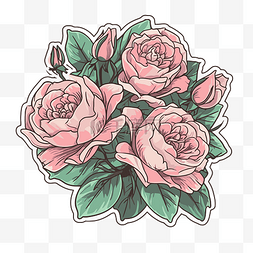 粉红玫瑰花束与叶子剪贴画的贴纸