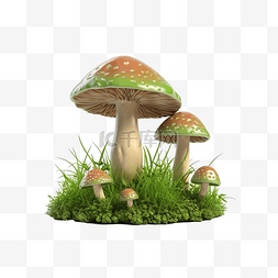 3d 渲染地面上的蘑菇和一些隔离的