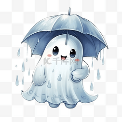 雨中的图片_卡通可爱鬼在雨中撑着伞