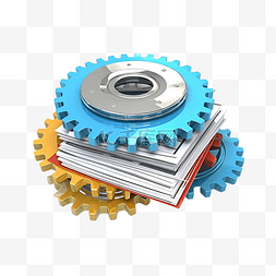 3D 插图齿轮和文档内容管理