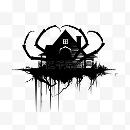 蜘蛛昆虫图片_蜘蛛的轮廓挂在网上废弃的房子万