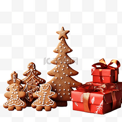 食物木图片_圣诞树形状的圣诞姜饼和红色的工