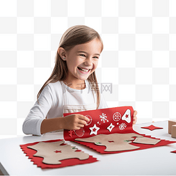微笑的女孩制作圣诞毡袜