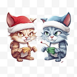圣诞节期间与卡通猫人物的差异游