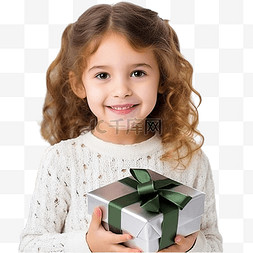 抱着礼物的小女孩图片_房间里圣诞树附近有礼物盒的小女