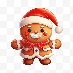 礼盒人物插画图片_可爱的姜饼与圣诞老人帽子卡通人