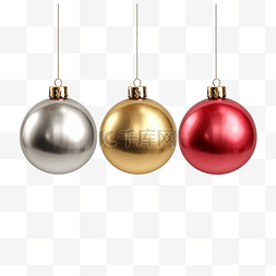 冬季圣诞球图片_圣诞球逼真的银红色和金色