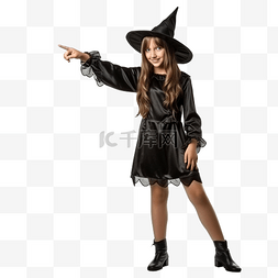 万圣节派对上穿着女巫服装并指着