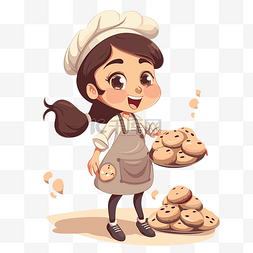 女面包师剪贴画卡通女孩厨师在白
