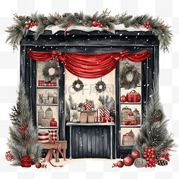 销售摊位图片_圣诞商店展示冬季插图与黑板