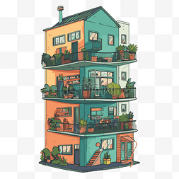 房屋建筑公寓图片_公寓剪贴画房屋建筑顶部有阳台和