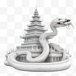 3d 泰国寺庙城堡与巨人和蛇隔离 3d