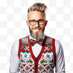 毛衣背心图片_穿着圣诞背心的极客时髦的合成图