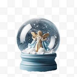 雪球的特写，里面有天使，蓝色雪