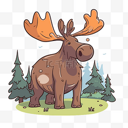 驼鹿剪贴画卡通驼鹿在森林矢量 il