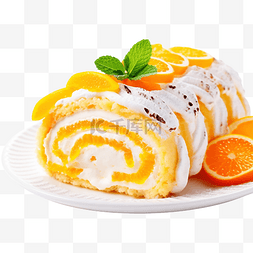 西柚背景图片_橙卷蛋糕配白奶油和水果