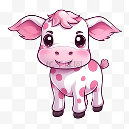 可爱的涂鸦卡通牛人物粉红色和白
