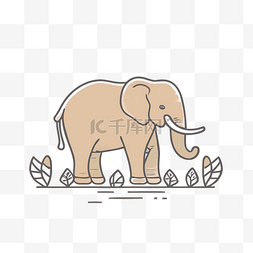 线性草图片_可爱的大象站在草地上 向量