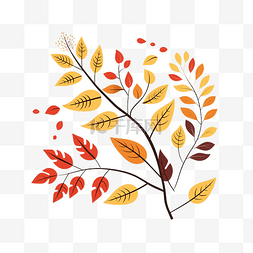 黄叶绿色植物图片_矢量树枝插画秋季植物剪贴画可爱