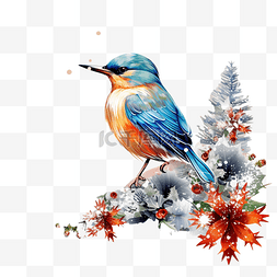 卡通平面插画图片_艺术多彩的圣诞节插画与美丽的鸟