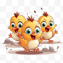 卡通可爱的小鸡在刚孵出的蛋里奔