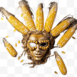 顶视图玉米粒排列在万圣节面具中