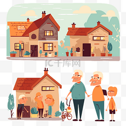 门口展板图片_邻居剪贴画卡通老人在家门口 向
