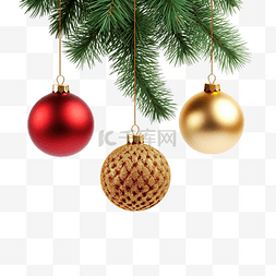 冷杉树枝上挂着的圣诞装饰球