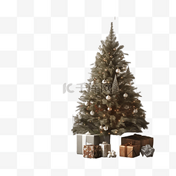 室内墙图片_旧空房间里的圣诞树和礼物对着木