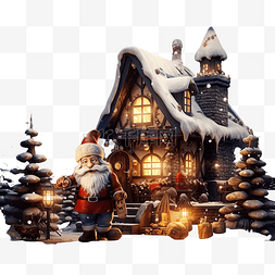 圣诞夜场景与侏儒和他神奇的房子