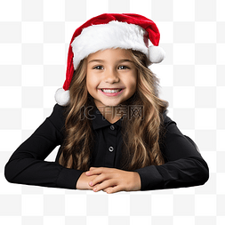 穿着圣诞夹克戴着圣诞帽黑书桌的