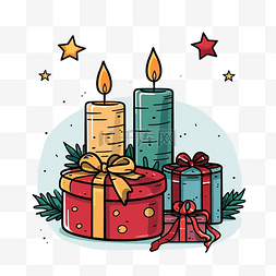 复古桌子图形图片_圣诞快乐贺卡，配有蜡烛和礼物矢