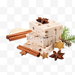 木桌上有圣诞装饰的圣诞牛轧糖