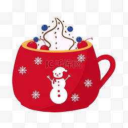 咖啡白底图片_红色雪人马克杯热饮