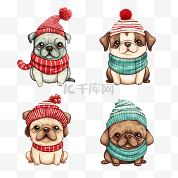 狗围巾图片_圣诞节可爱的乌龟猪狗和猫与配件
