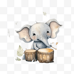大象演奏音乐可爱的动物演奏鼓乐