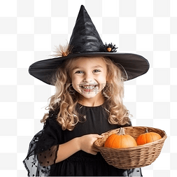 快乐的小小孩图片_穿着女巫服装的微笑快乐的小女孩