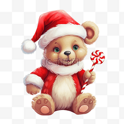 可爱的卡通圣诞熊的插图，戴着红