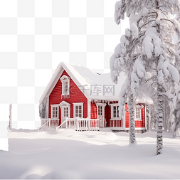 森林小屋图片_圣诞节时芬兰拉普兰雪冬的房子
